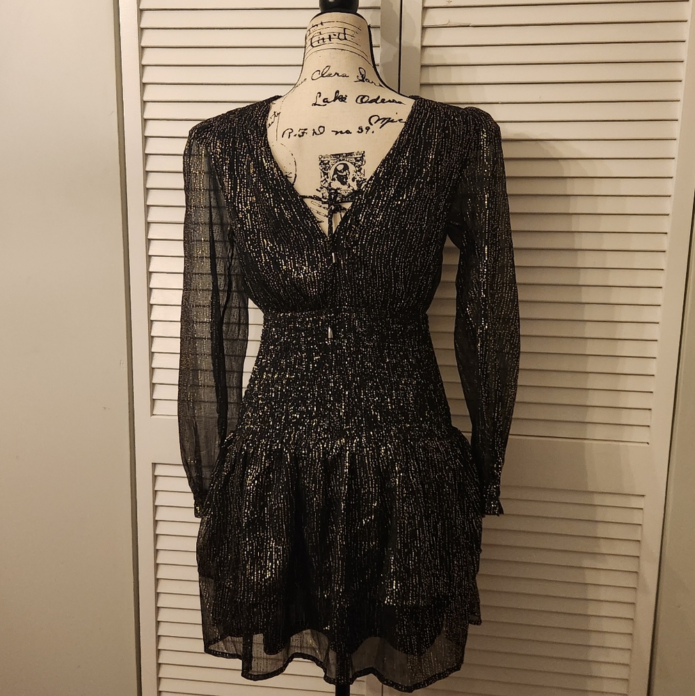 Aqua gold metallic mini dress